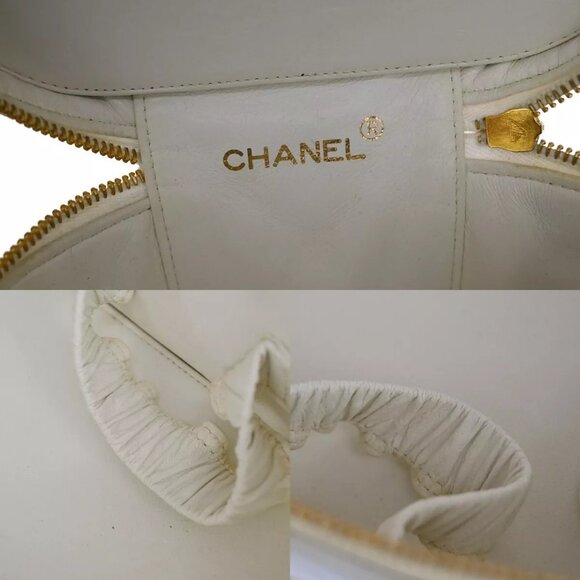 CHANEL Logo Matelasse Vanity Hand Bag Leather White GHW France Vintage - Picture 11 of 15